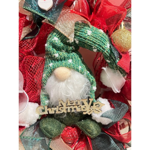 Handmade 13 inch Christmas Gnome Ribbon Wreath MW2 - Picture 4 of 9